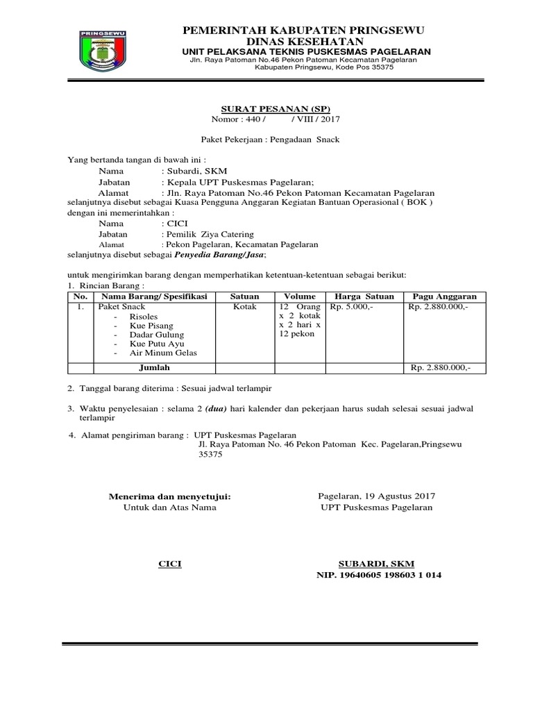Surat Pesan Snack