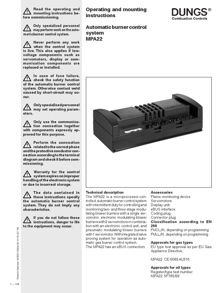 MPA22 Automatic Burner Control Manual | PDF | Electrical Connector | Fuse  (Electrical)