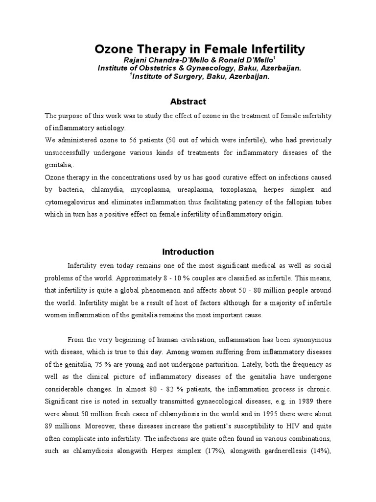 Ozone Therapy in Female Infertility | PDF | Infertility | Herpes Simplex