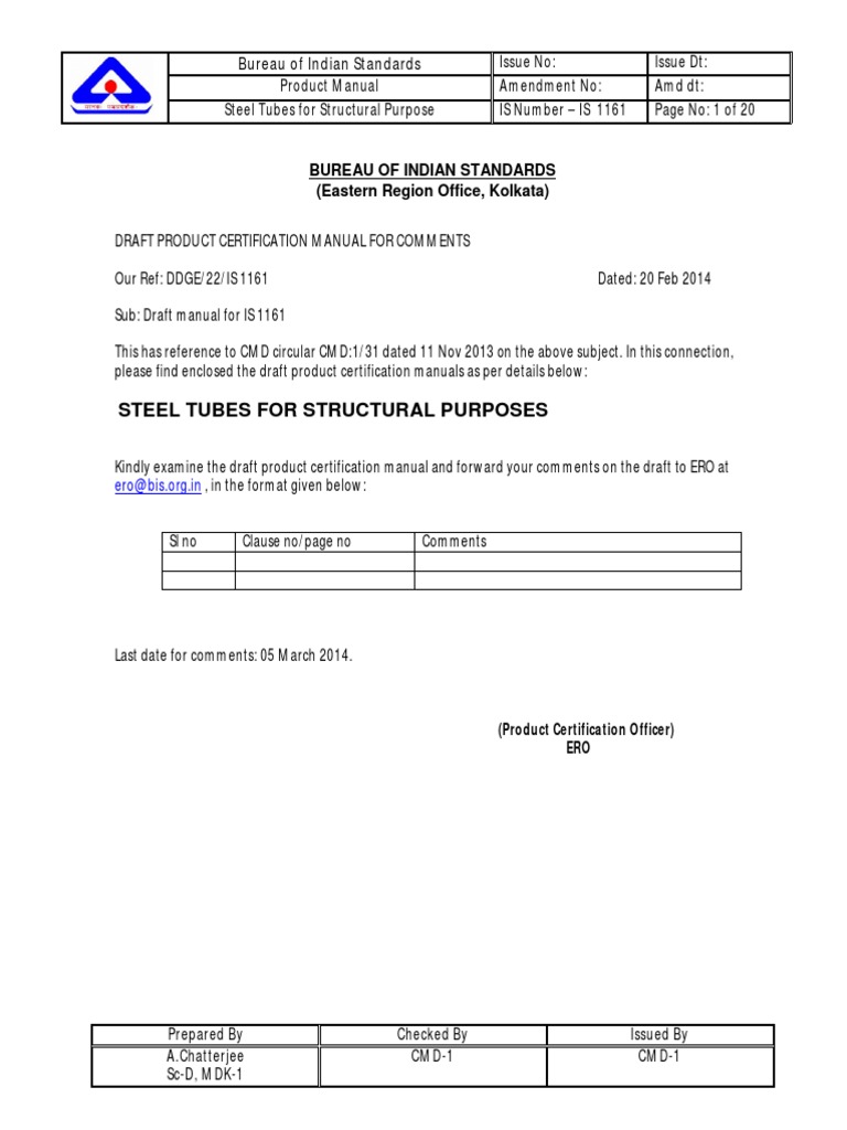 Steel Tubes For Structural Purposes Bureau of Indian Standards PDF