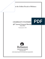 Chairman's Statement - 41st RIL AGM (Post - IPO) - 05072018