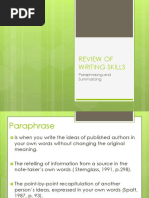 Review of Writing Skills: Paraphrasing and Summarizing