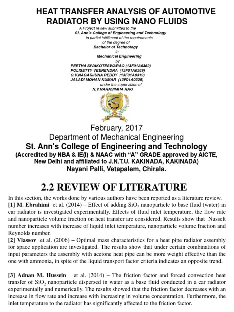 Heat Transfer in Automotive Radiators Using Nanofluids | PDF ...