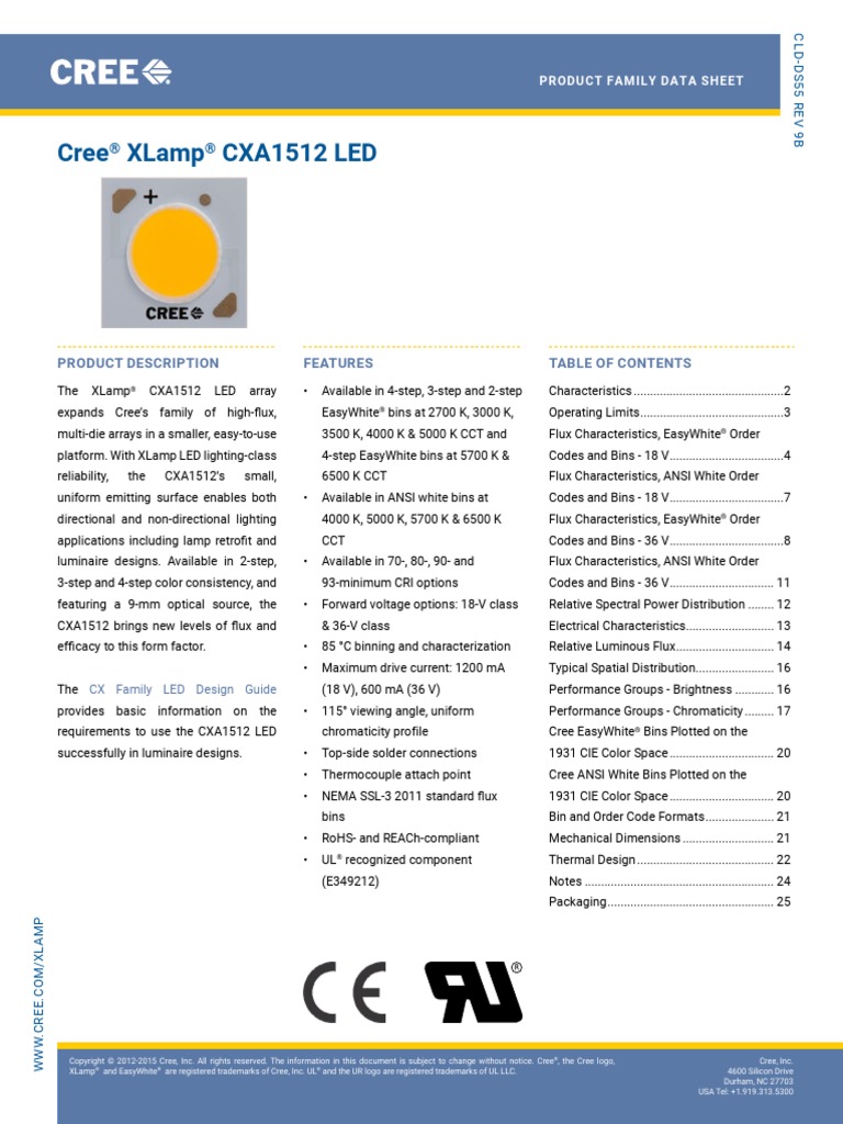 Cree Xlamp Cxa1512 Led: Product Description Features | PDF | Light ...