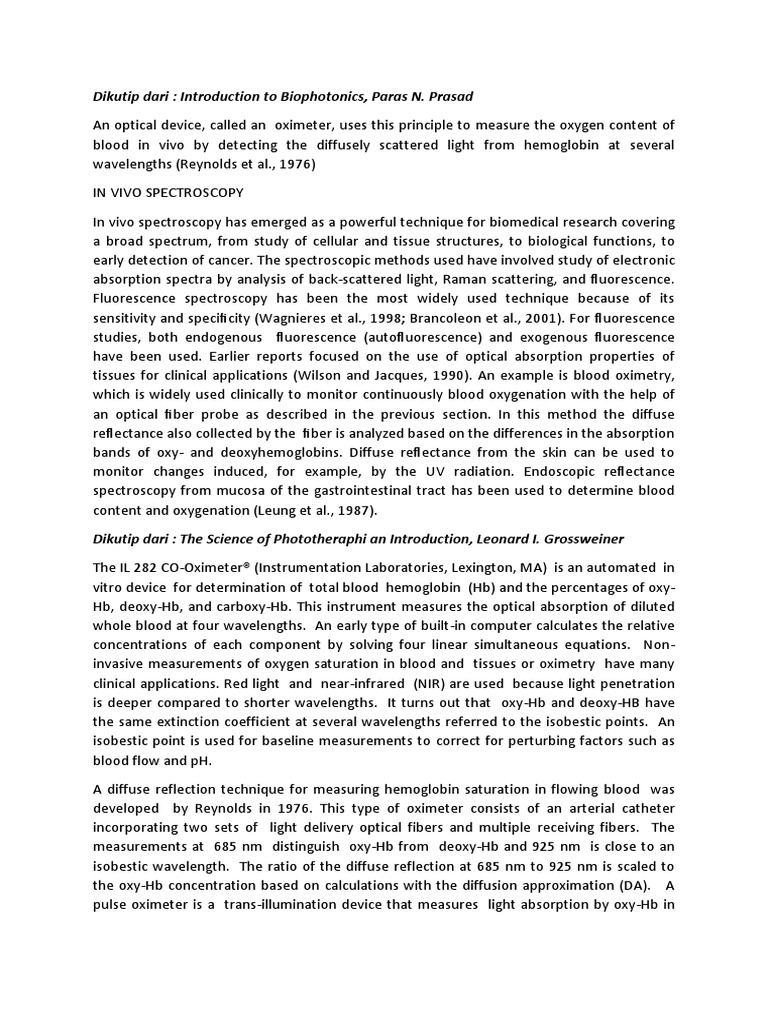 Dikutip Dari: Introduction To Biophotonics, Paras N. Prasad | PDF | Hemoglobin | Spectroscopy