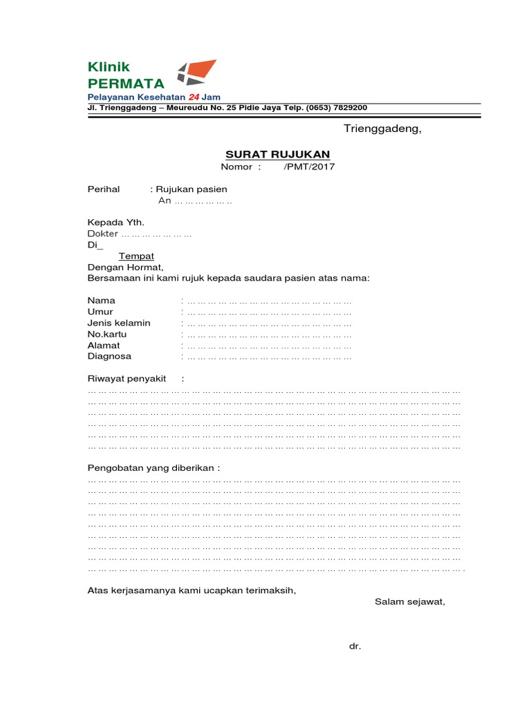 Contoh Surat Rujukan Pasien Klinik | PDF