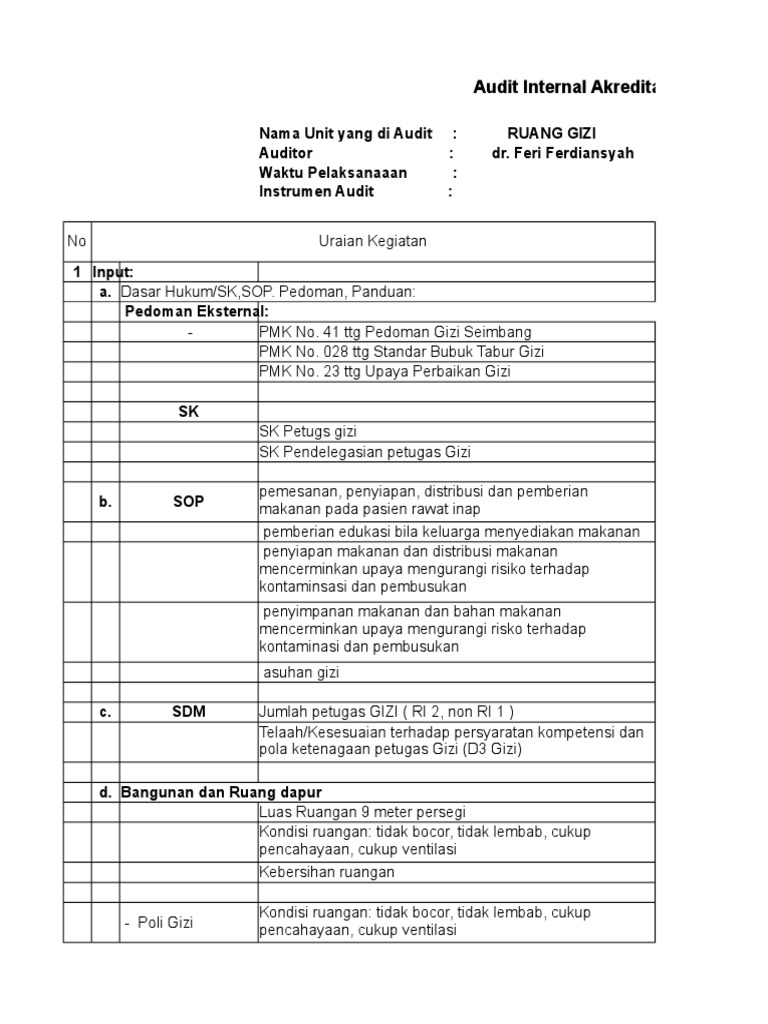 Audit Internal Akreditasi GIZI Puskesmas Kunciran