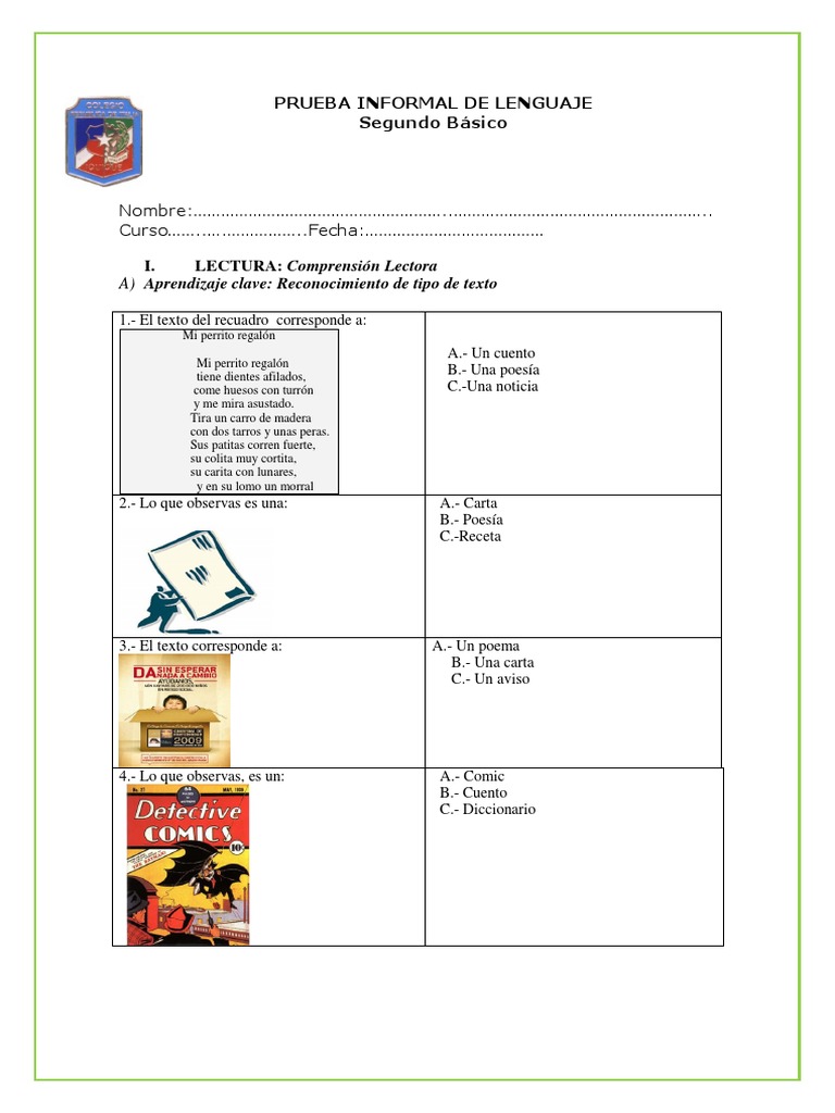 Prueba de Lenguaje Segundo Básico | PDF | Arte | Poesía