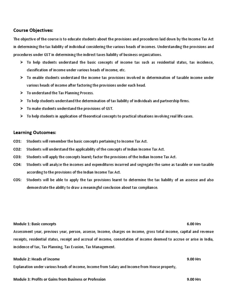 Income Tax and GST Course Syllabus | PDF | Tax Deduction | Tax Avoidance
