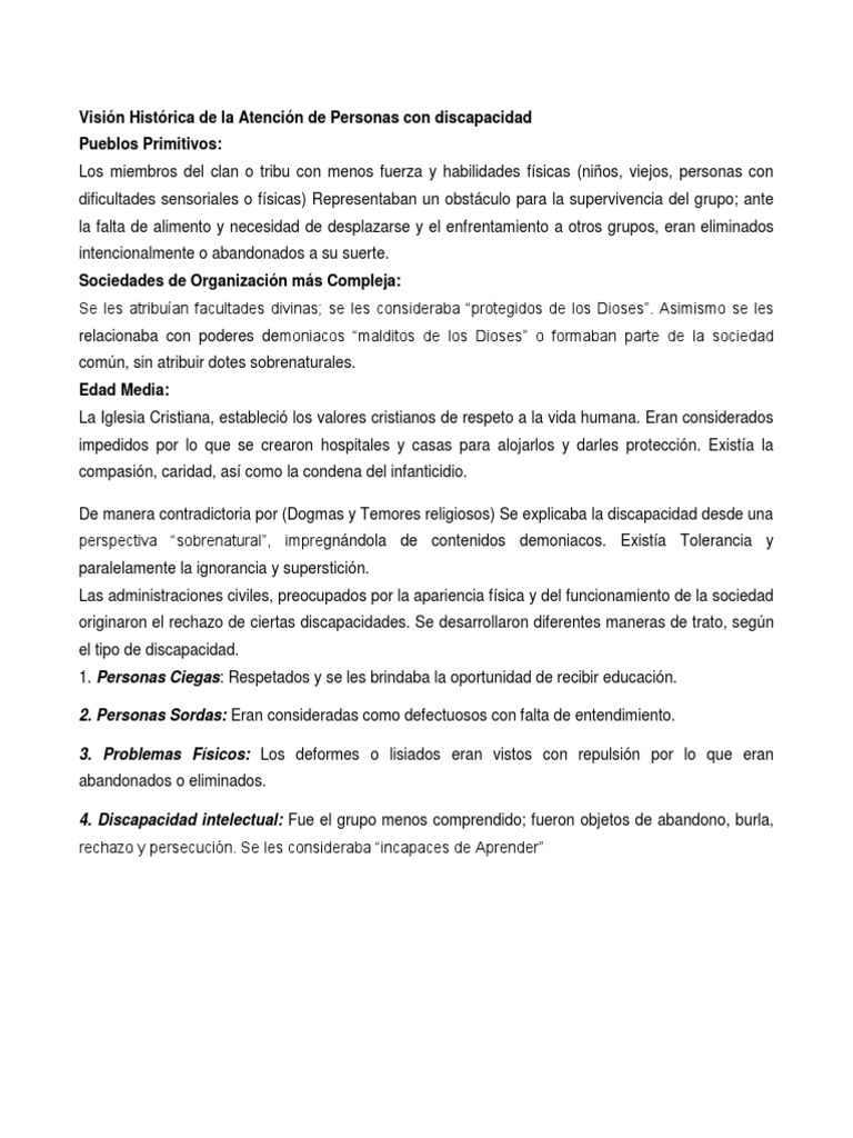 Historia de la Atención a Personas con Discapacidad | PDF | Invalidez ...