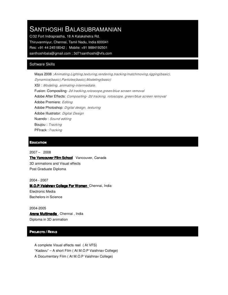 3D Animation and VFX Resume | PDF
