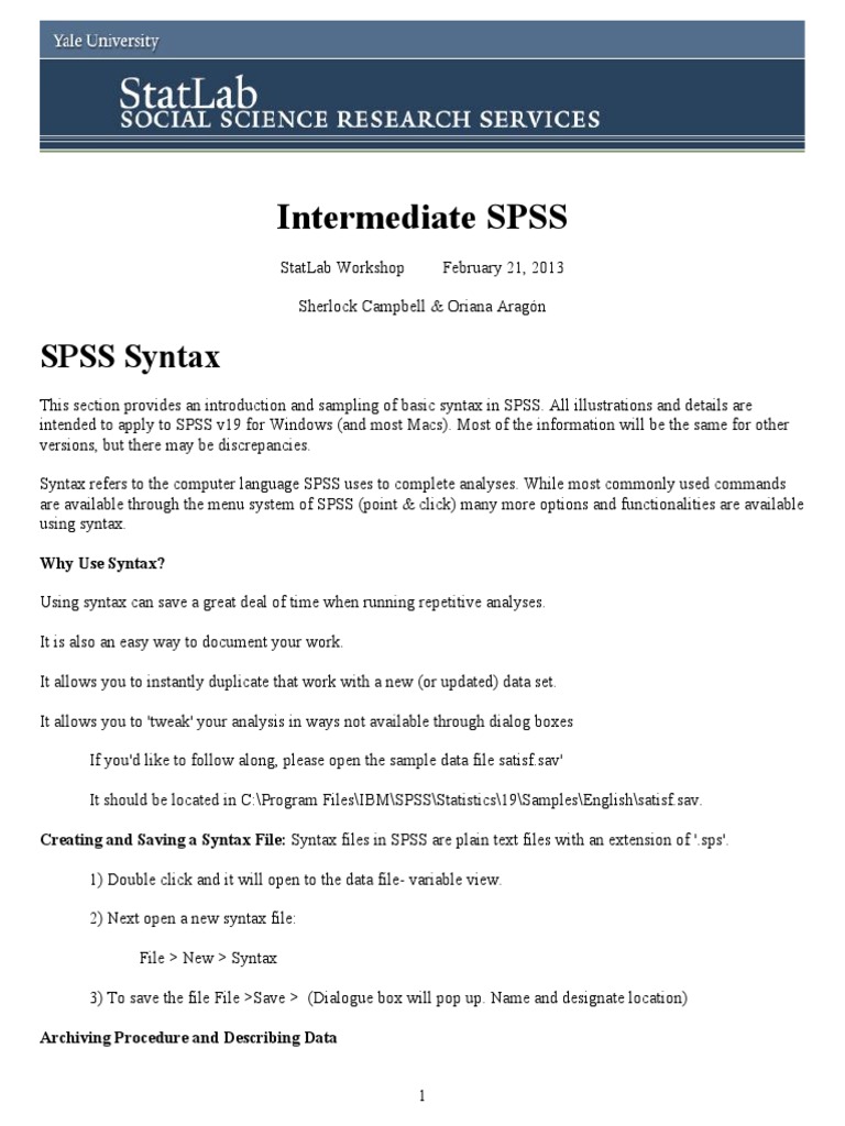 SPSS Syntax StatLab Advanced SPSS PDF | PDF | Spss | Variance