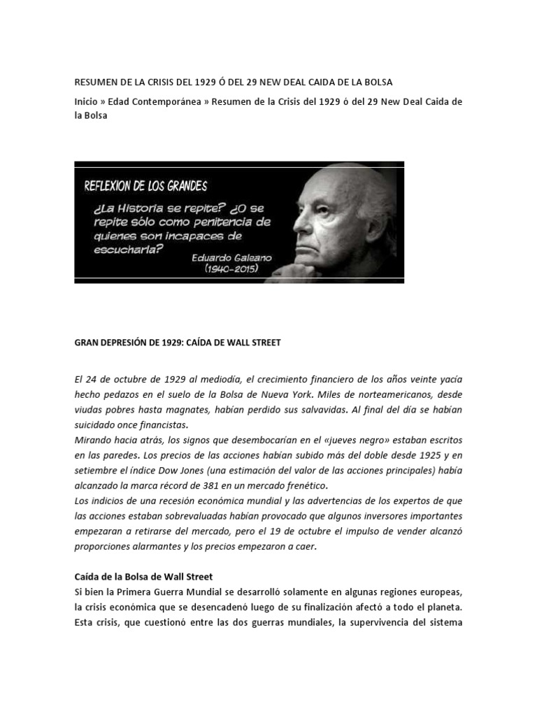 Resumen de la Crisis de 1929 | PDF | Nuevo acuerdo | Gran depresion