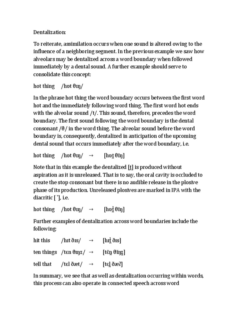 A Comprehensive Explanation of Dentalization Across Word Boundaries in Connected Speech PDF