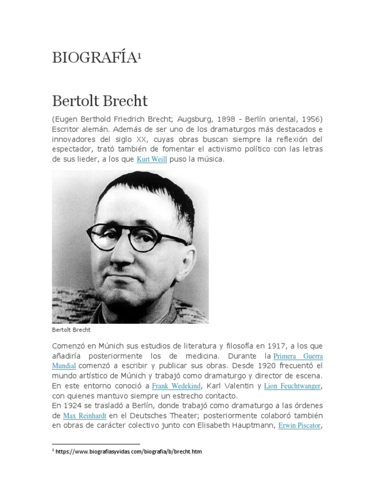 BIOGRAFÍA Bertolt Brecht PDF Teatro Entretenimiento (general)