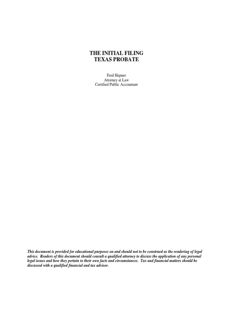 Initial Texas Probate Filing PDF Probate Will And Testament