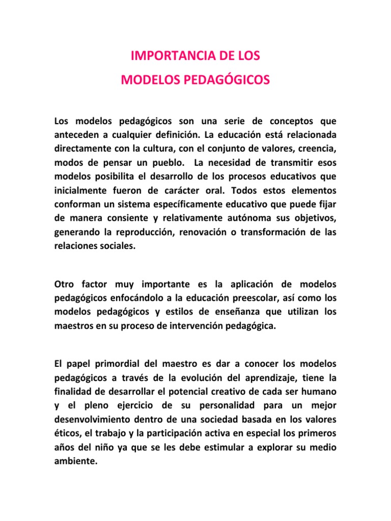 Importancia de los Modelos Pedagógicos | PDF