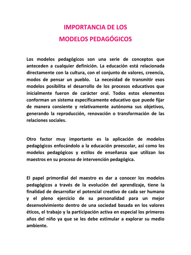 Importancia de Los Modelos Pedagógicos | PDF