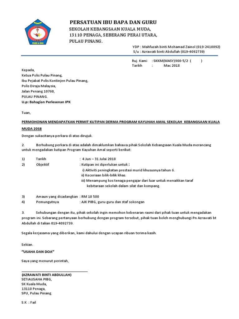 Contoh Surat Permohonan Permit Kutipan Derma Kayuhan Amal Pdf