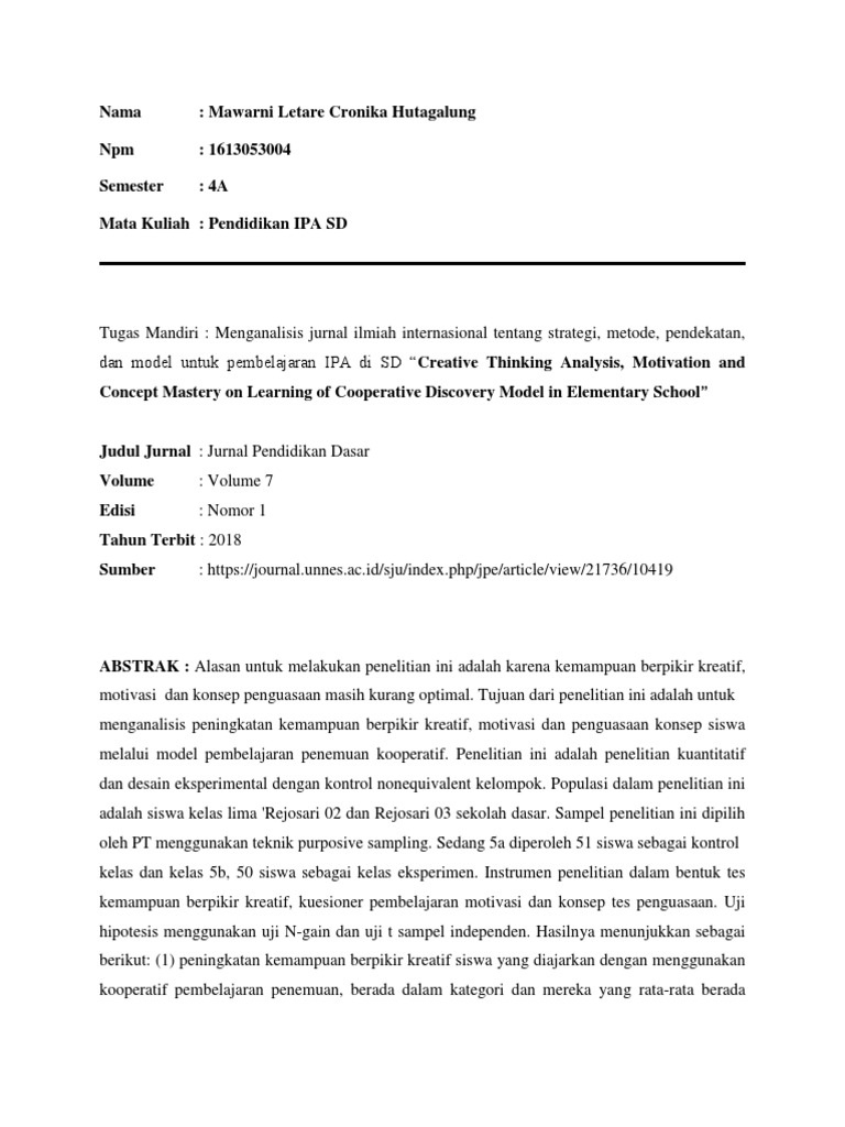 ☀ Contoh jurnal pembelajaran ipa di sd