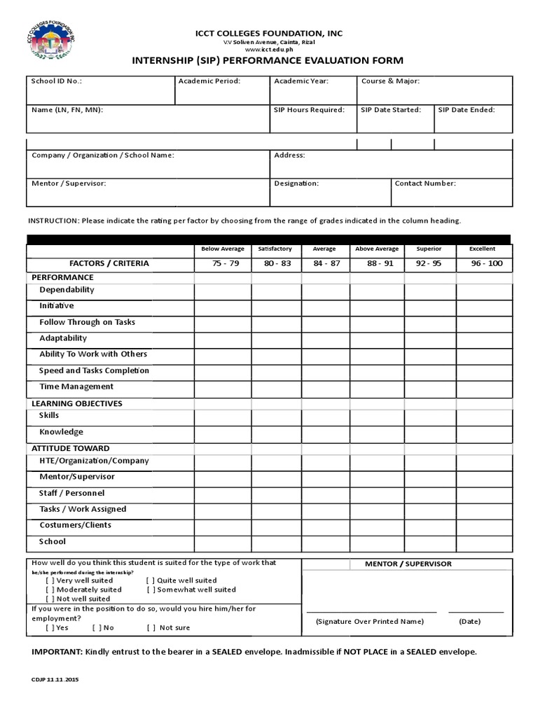 SIP Performance Evaluation Form | PDF