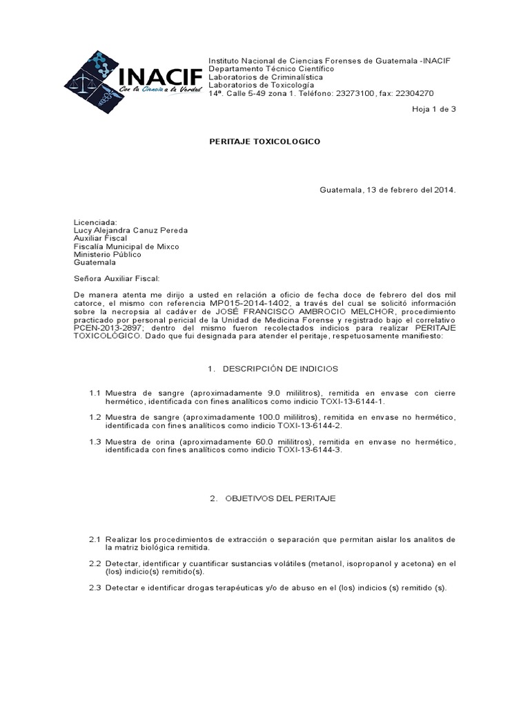 07 Peritaje Toxicológico INACIF | PDF | Espectrometría de masas ...