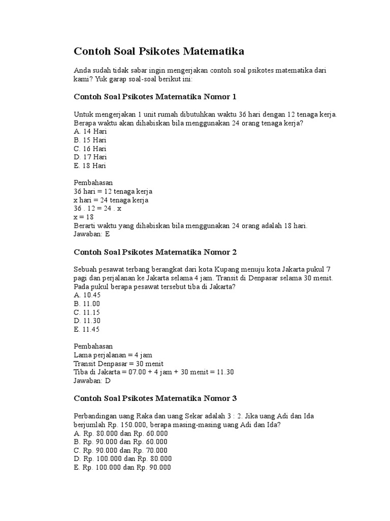 Contoh Soal Psikotes Matematika Dasar | PDF