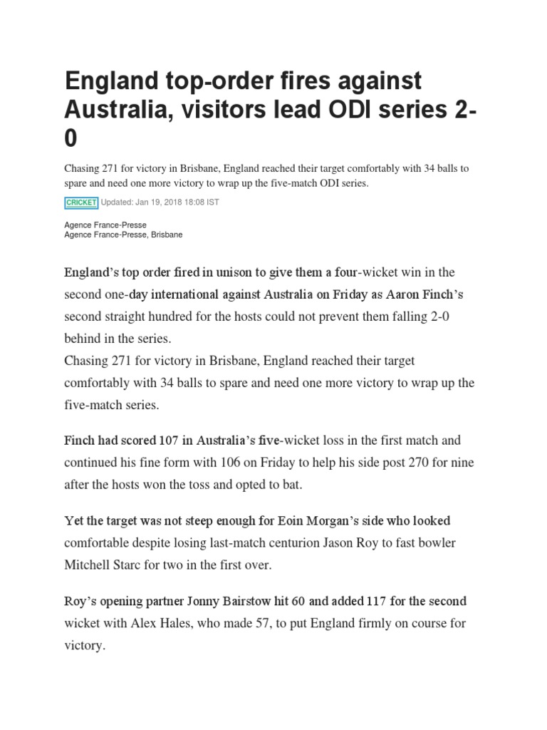 England Australia 2018 Second One Day Match PDF