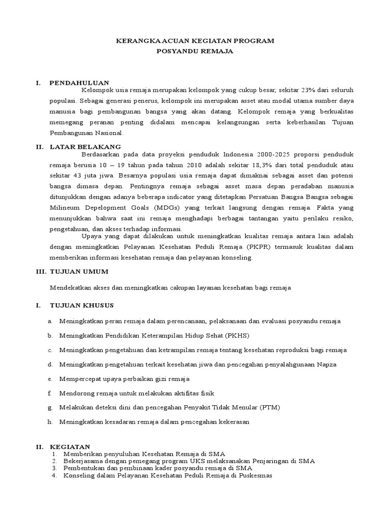 Kerangka Acuan Kegiatan Program Posyandu Remaja