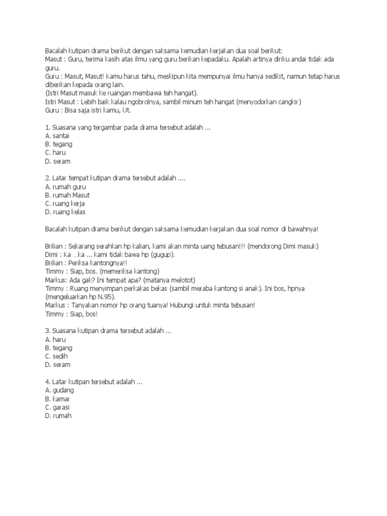 Bacalah Kutipan Drama Berikut Dengan Saksama Kemudian Kerjakan Dua Soal Berikut Pdf