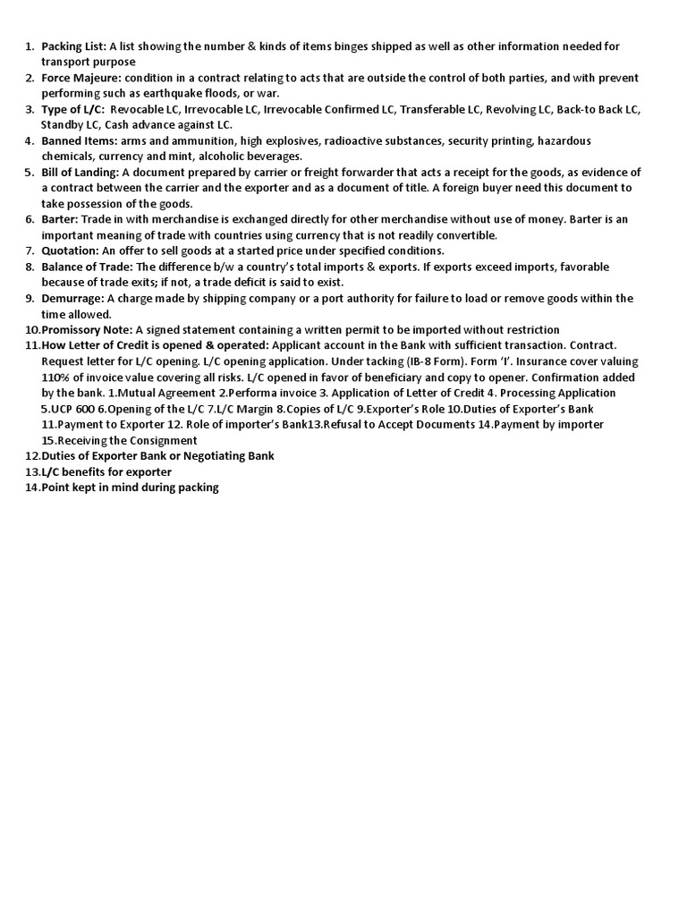 Import Export Notes (VTI SKT) | PDF