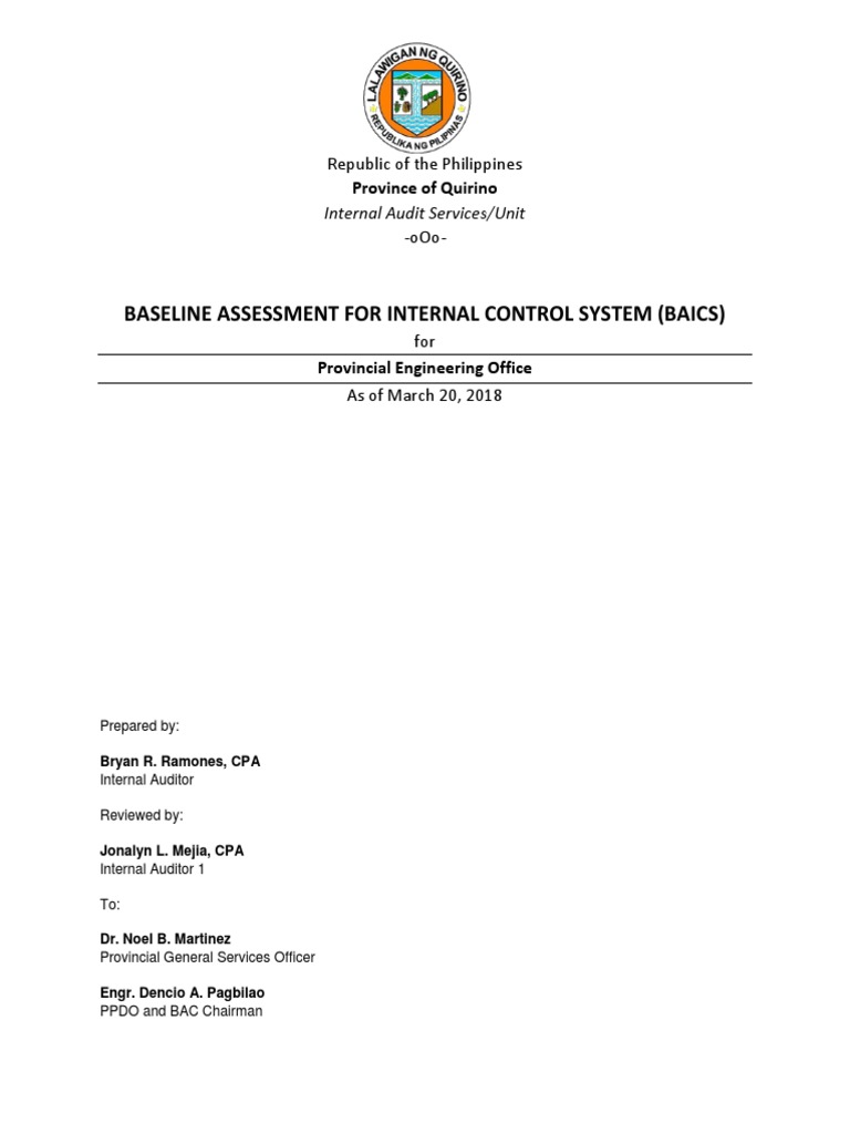 Baseline Assessment of Internal Control | PDF