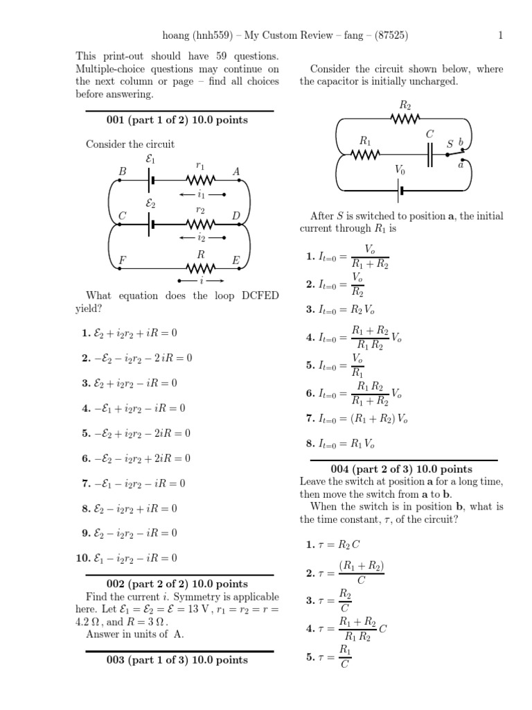 Circuit Analysis and Electrical Concepts Quiz | PDF | Electrical ...