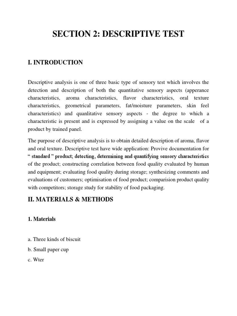 Section 2: Descriptive Test: 1. Materials | PDF | Analysis Of Variance ...