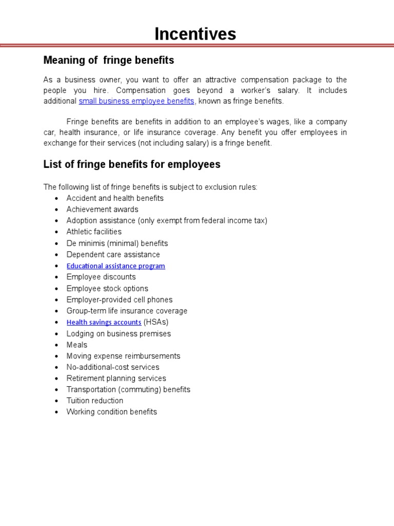 Fringe Benefits Employee Benefits Employment