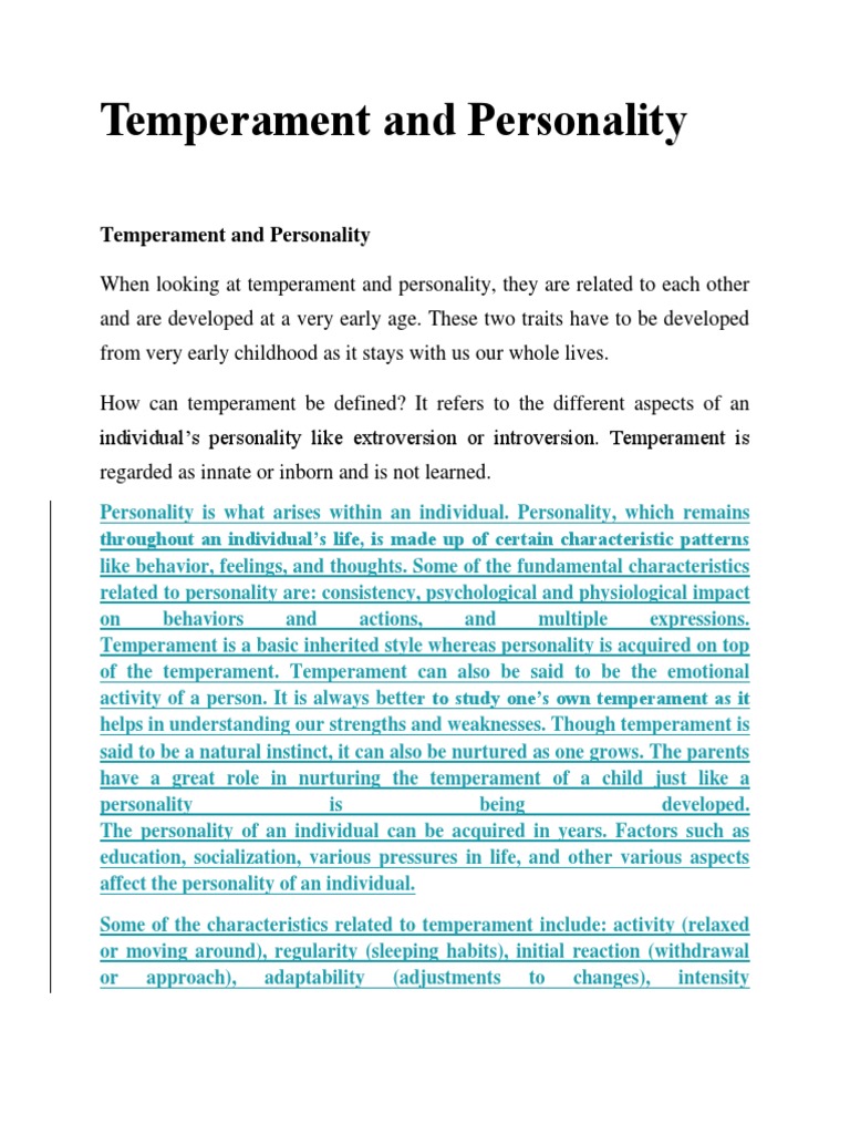 Temperament And Personality Pdf Temperament Extraversion And