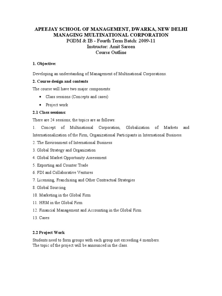 Managing Multinational Corporations Course | PDF