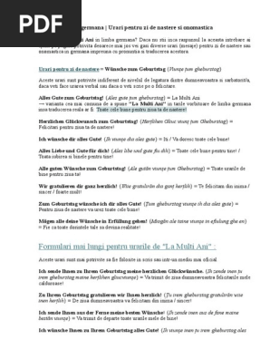 La Multi Ani In Germana Urari Pentru Zi De Nastere Si Onomastica