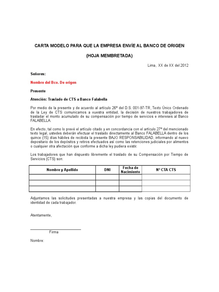 Modelo Carta Empleador
