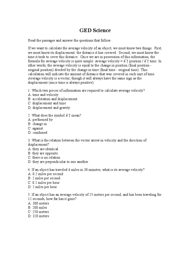 GED Science PDF Velocity Force