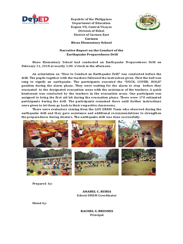 Carmen Bicao Elementary School Narrative Report On The Conduct of The