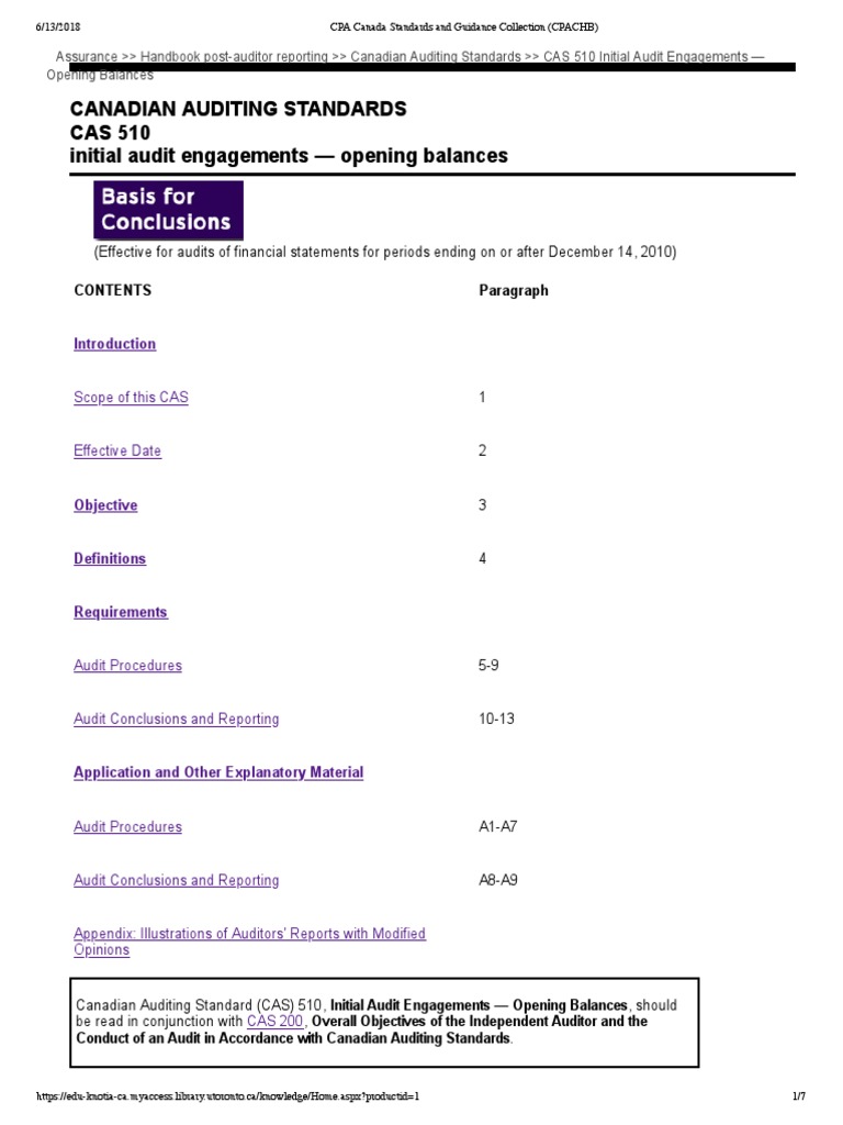 CAS 510 Opening Balances PDF | PDF | Financial Audit | Auditor's Report