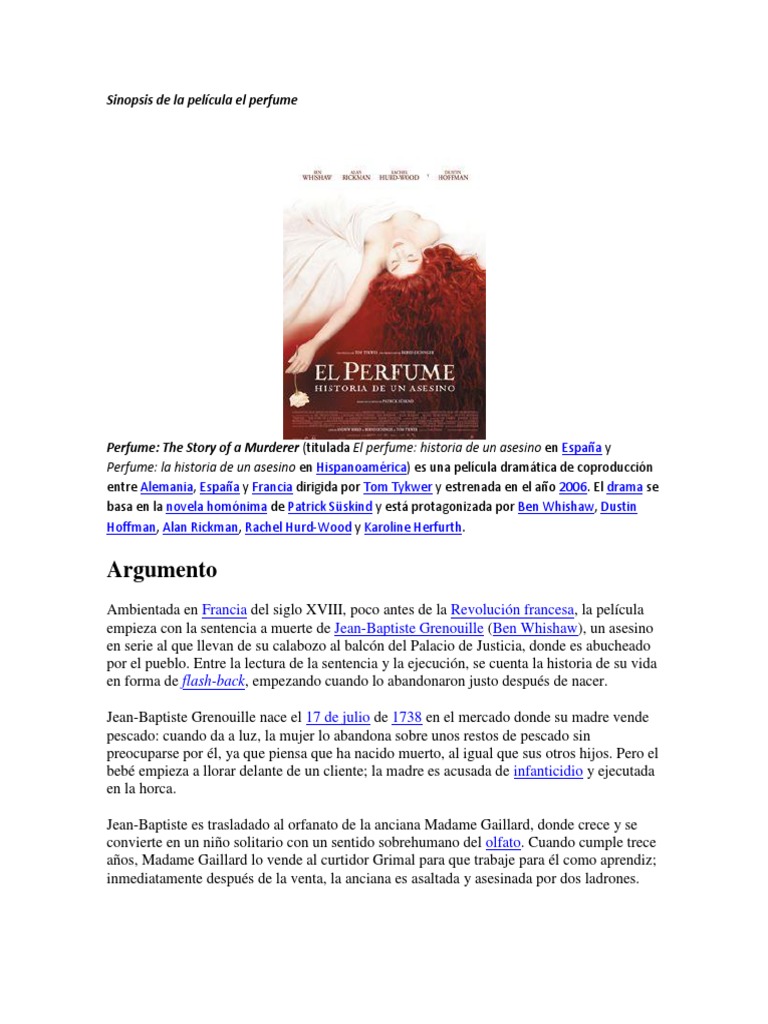 Sinopsis de La Película El Perfume PDF Ocio