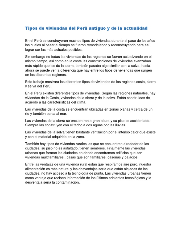 Tipos de Viviendas en el Perú: Historia y Actualidad | PDF | Lima | Selva
