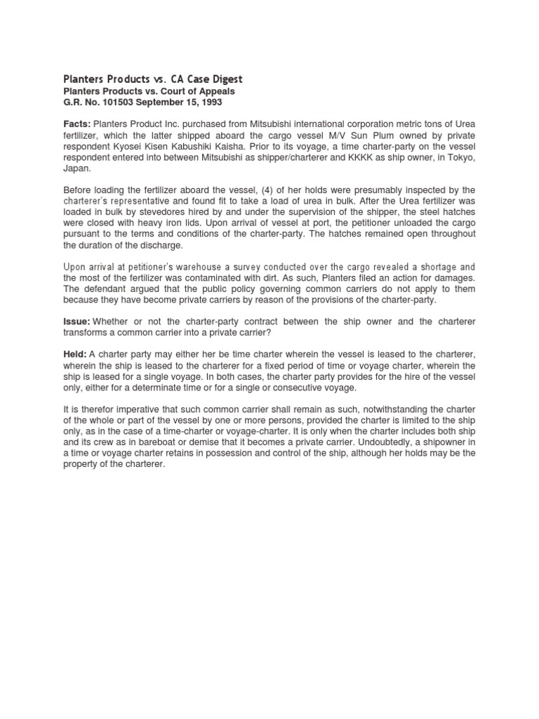 Planters Products vs. CA Case Digest PDF