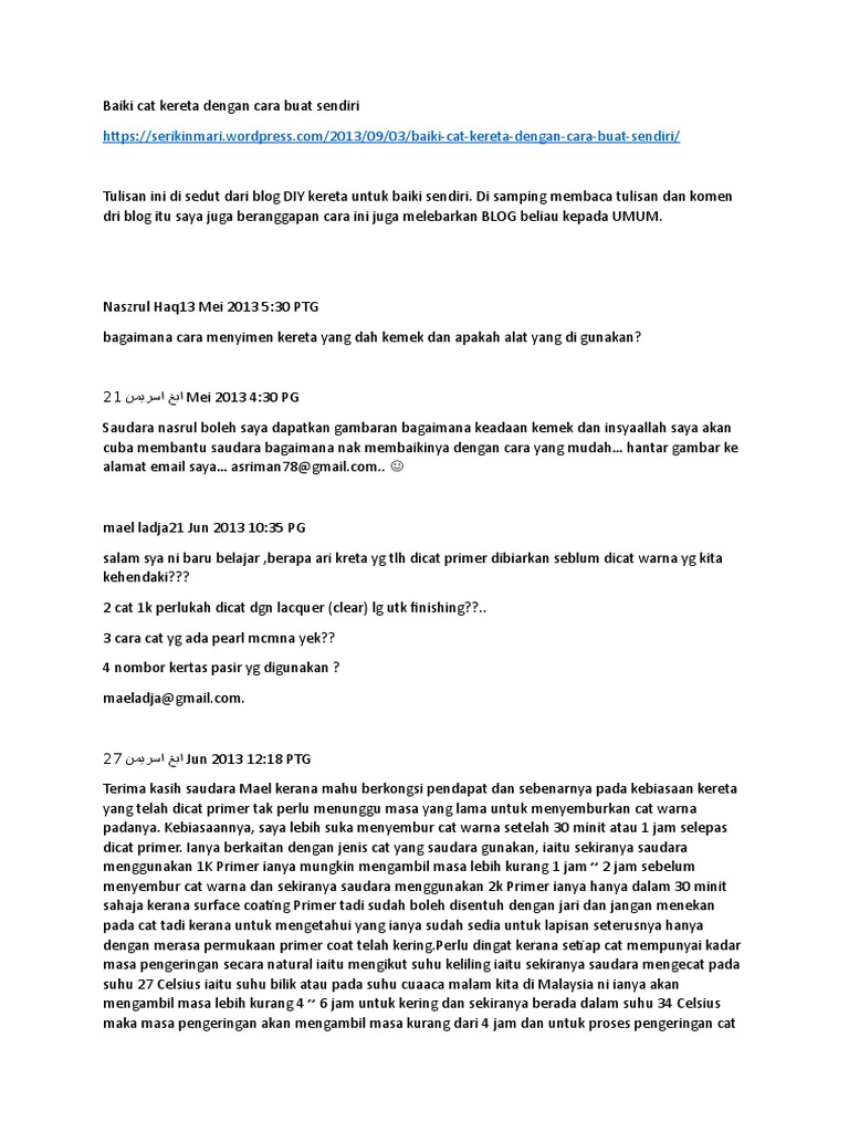Baiki Cat  Kereta Dengan Cara  Buat  Sendir FULL