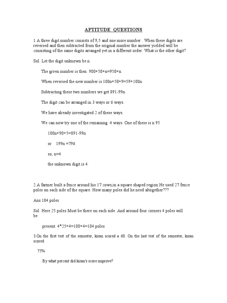 Aptitude Questions with Solutions | PDF | Volume | Surface Area