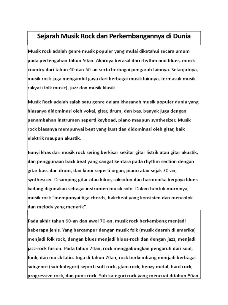 Sejarah Musik Rock Dan Perkembangannya Di Dunia | PDF