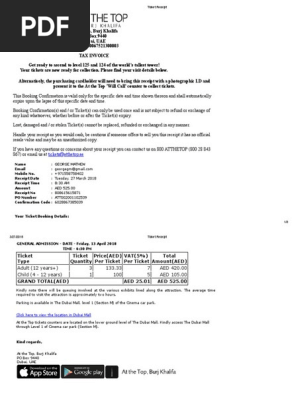 Burj Ticket Receipt