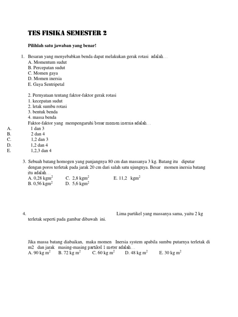 Tes Fisika Semester 2